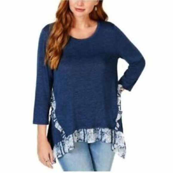 Style & Co | Blue Long Sleeve Top Ruffled M NWT - Picture 3 of 7